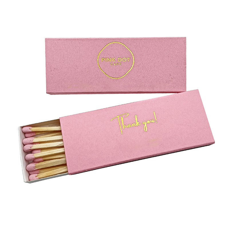 Customizable Stick Pink Match Boxes, Custom Safety Match Gold Logo and Match Color