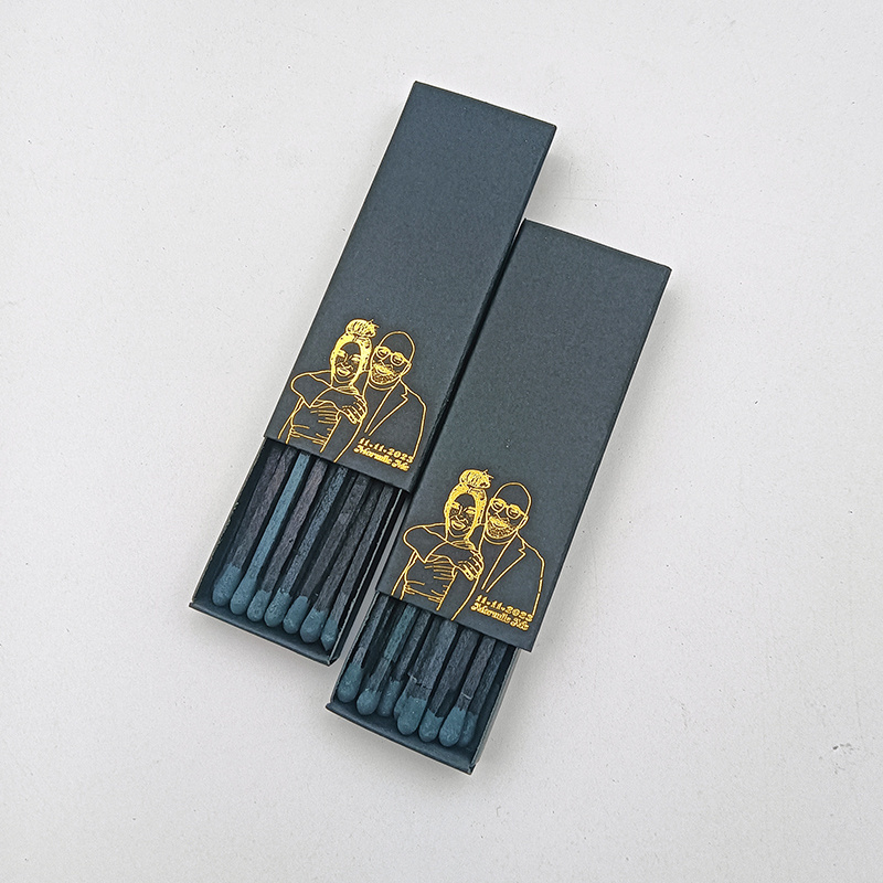 Black wooden box matches with custom logo, customizable matchboxes for hotels, bulk colorful luxury matches