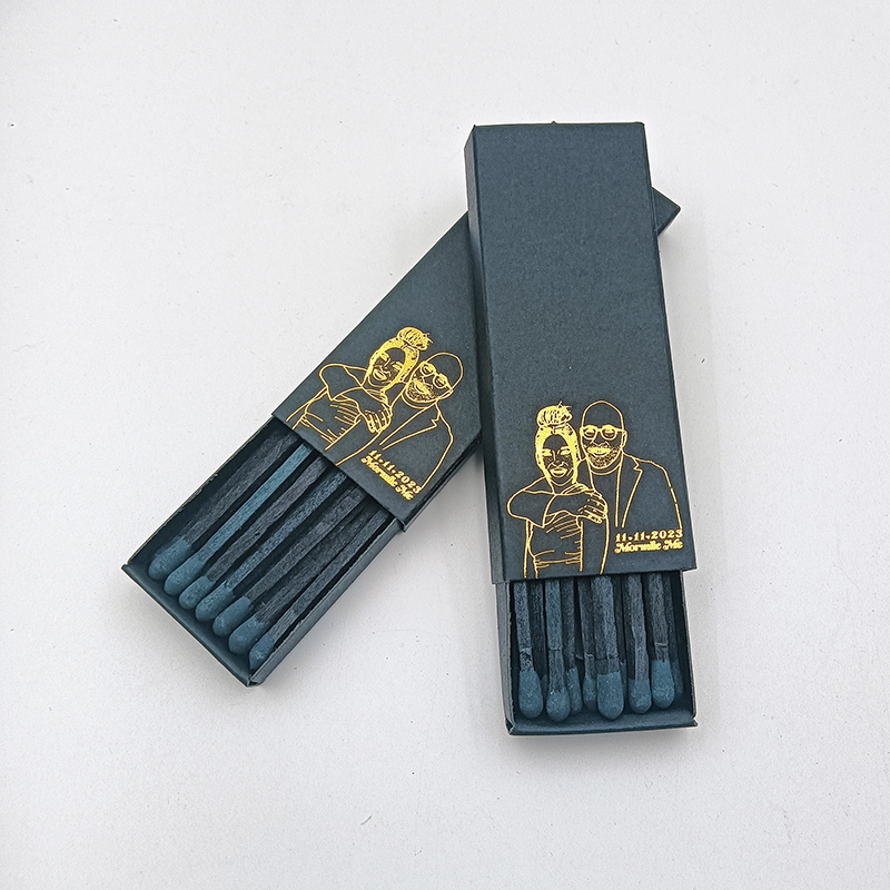 Black wooden box matches with custom logo, customizable matchboxes for hotels, bulk colorful luxury matches