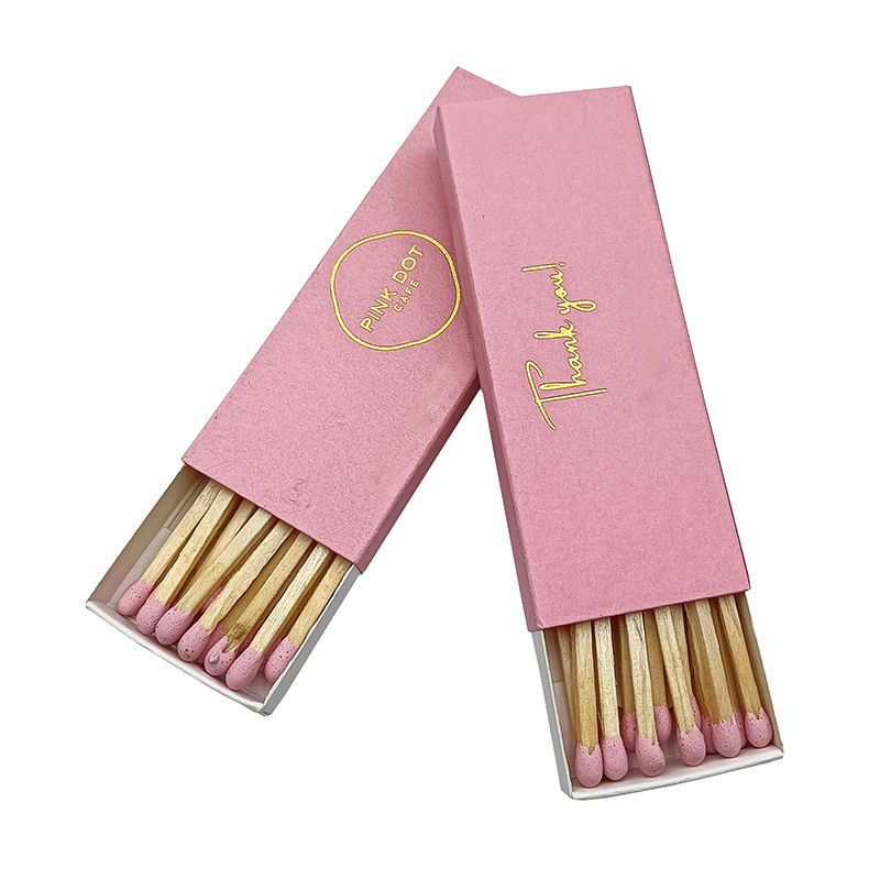 Customizable Stick Pink Match Boxes, Custom Safety Match Gold Logo and Match Color