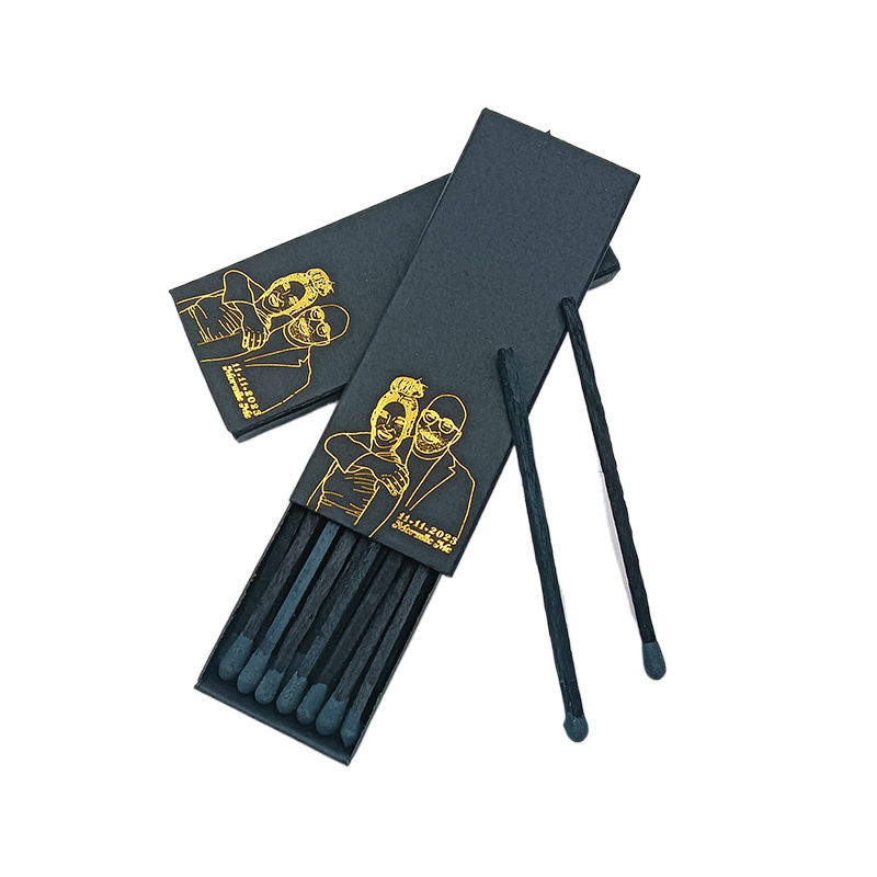 Black wooden box matches with custom logo, customizable matchboxes for hotels, bulk colorful luxury matches