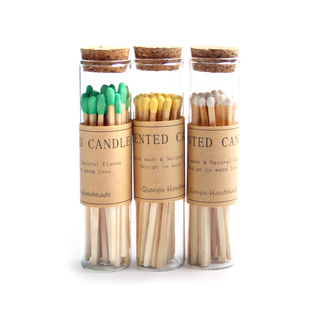 Safety Matches in Apothecary Glass Bottle Candle Accessory Match Holder with Colored Tips