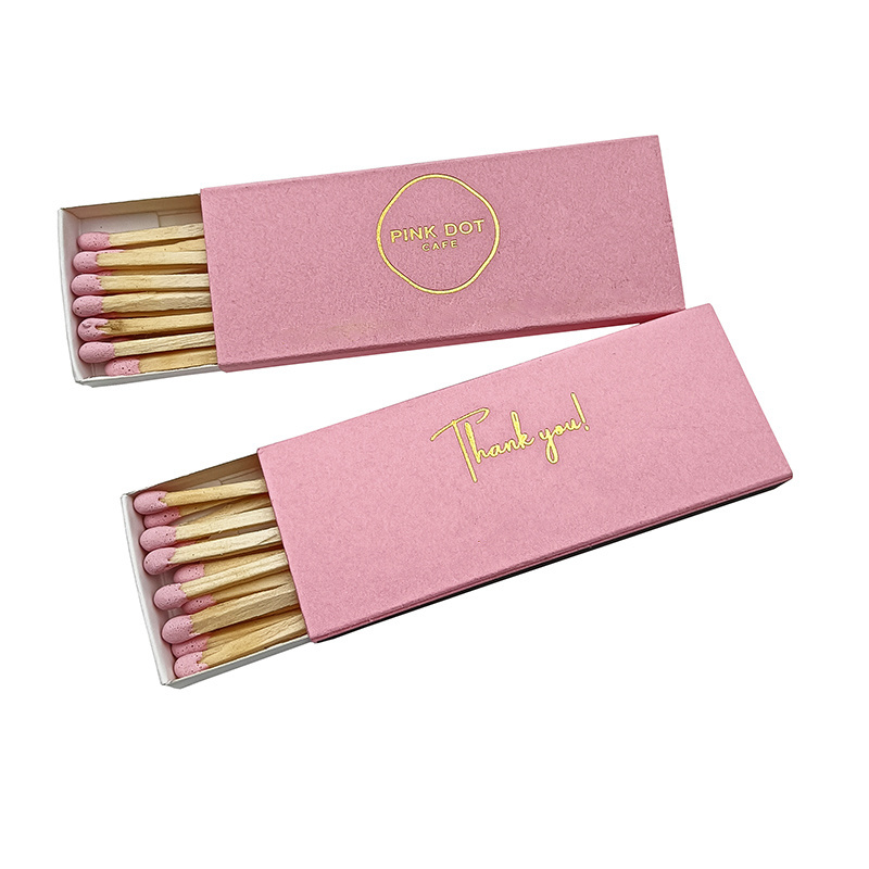 Customizable Stick Pink Match Boxes, Custom Safety Match Gold Logo and Match Color