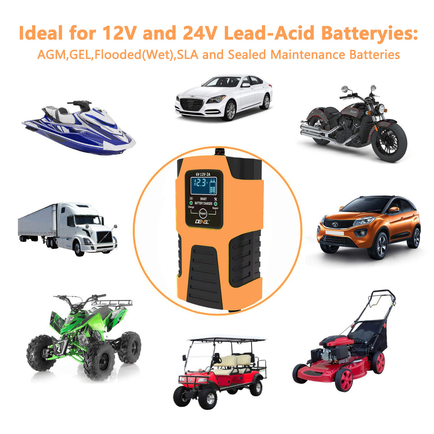 6V12V GEL Battery Fast Lead Acid LCD Display  Repair Charge Pulse Microprocessor Smart Battery Charger