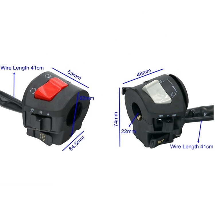 22mm High Low Beam Indicator Light Universal Black Motorcycle Handlebar Switch for Horse 125CC