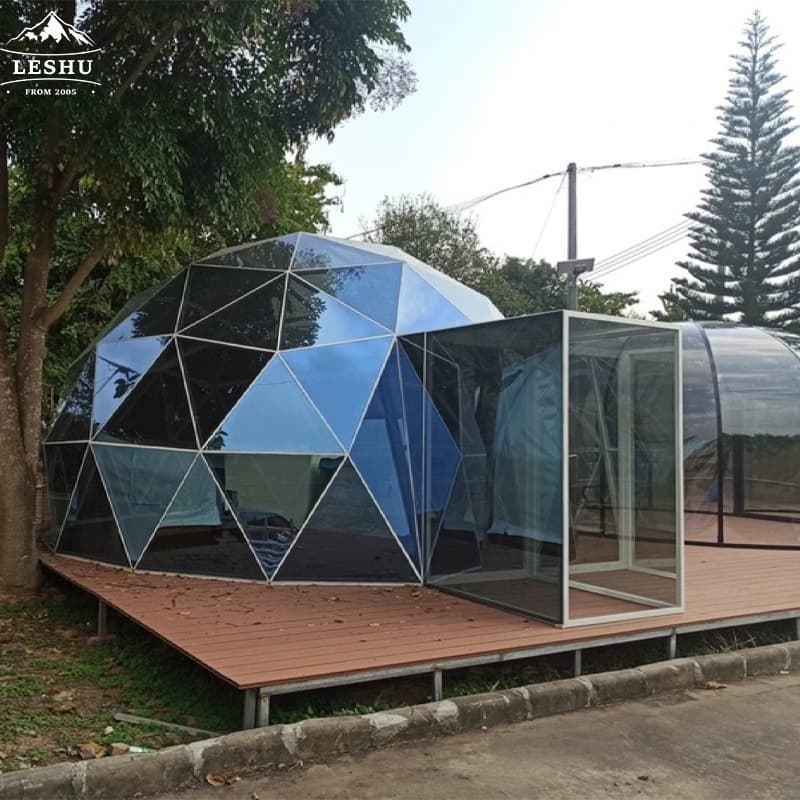 LESHU Outdoor PVC geodesic dome house , hotel dome tent , family igloo glamping with toilet