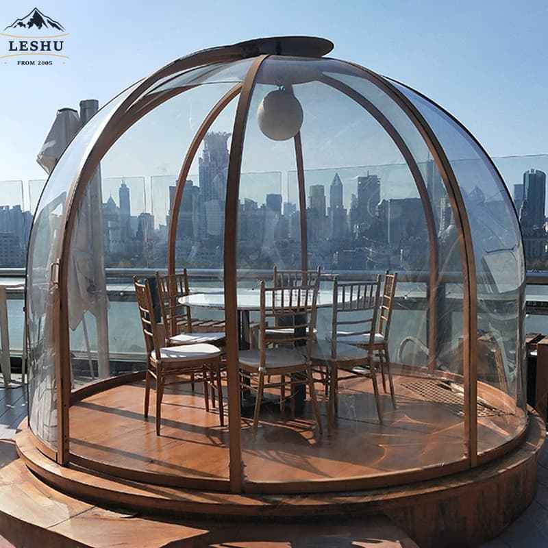 LESHU Outdoor PVC geodesic dome house , hotel dome tent , family igloo glamping with toilet