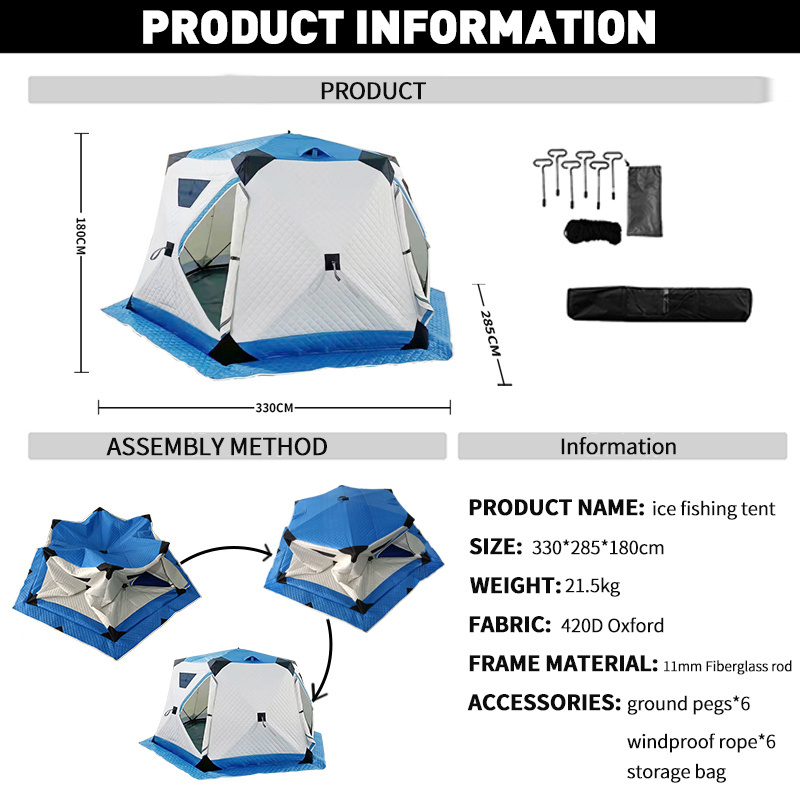 Hot thermal tent Water Repellent and Wind Resistant with 6 Pieces tent tent pegs Ice Fishing Shelter 6 Persons Portable