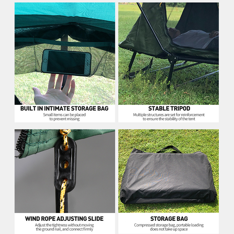 2 Person Foldable Camping Cot Double layer storm and sun protection All in One Elevated Camping Bed Tent for 2 Pop up Tent