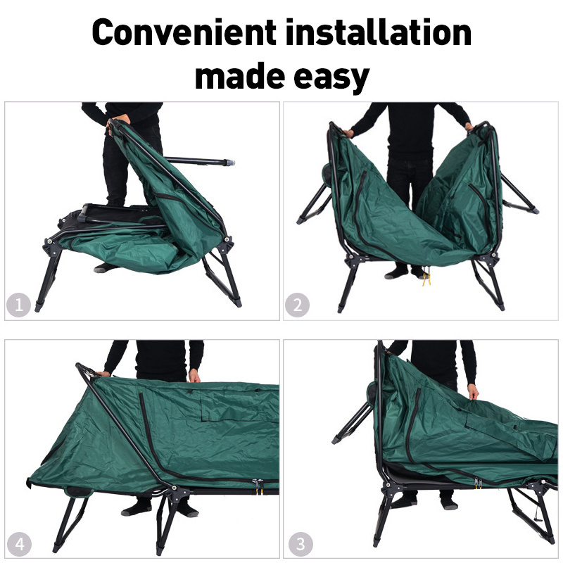 2 Person Foldable Camping Cot Double layer storm and sun protection All in One Elevated Camping Bed Tent for 2 Pop up Tent