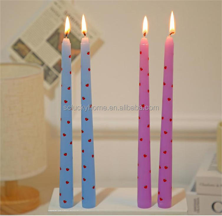 Stock Clearance Low price D2.2cm L25cm pink diameter customized Hand Painted texture Candlestick valentines Heart Taper candles