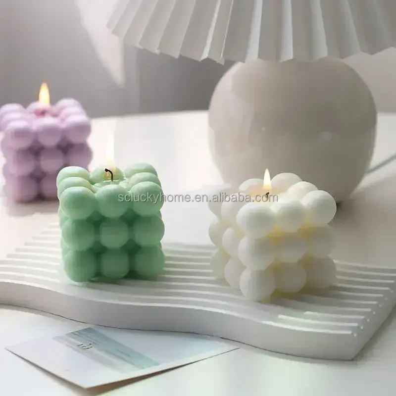 Wholesale Custom Luxury  Fragrance Aromatic Decorative Cute Mini Candle Cube Scented Paraffin Wax Bubble Candle