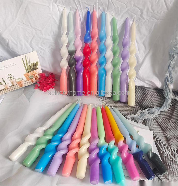 Tall Large Thick Soft Pastel paraffin wax Blend Twist Candles Dinner Taper Pillar Modern Candle for wedding