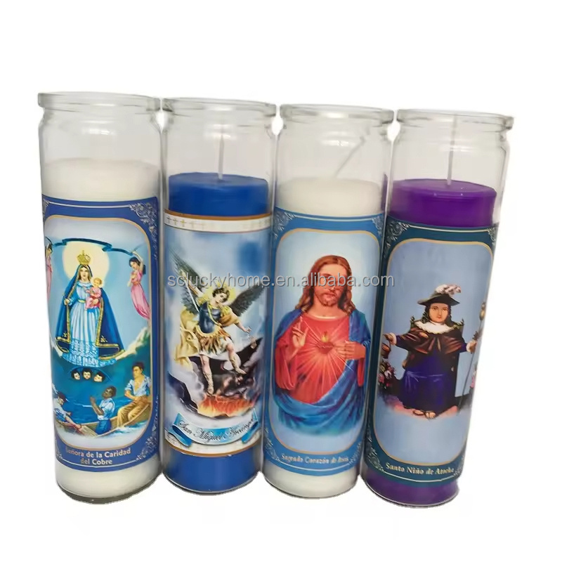 Spells Religious Church Paraffin Wax Novena Vigil Clear plain Glass Jar 5 to 7 Day White or Color Candle