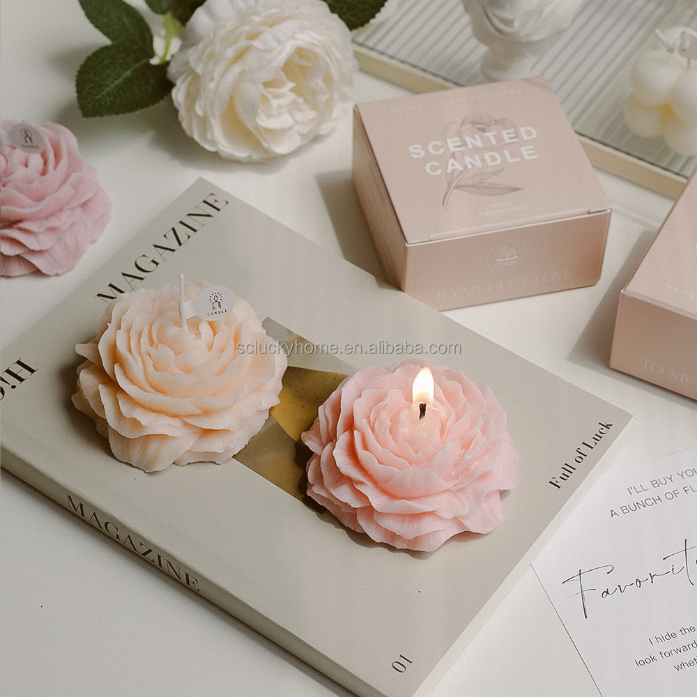 Handmade Decorative Flower Candle Perfumada Aromatherapy Peony Shaped Flower Scented Candle For Wedding gift sets for women