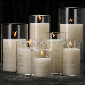 (glass candle bottle is optional )Wholesale different size real wax pillar candle with candelabra for wedding table decoration