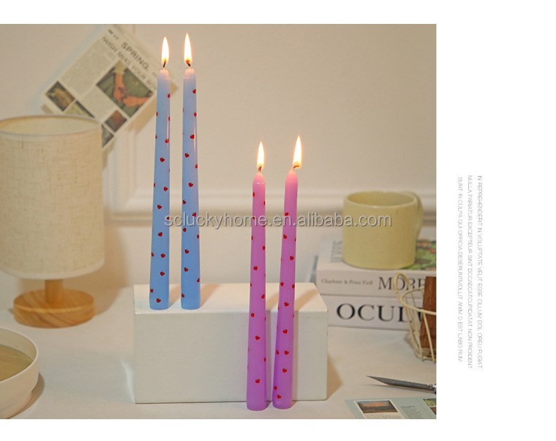 Stock Clearance Low price D2.2cm L25cm pink diameter customized Hand Painted texture Candlestick valentines Heart Taper candles