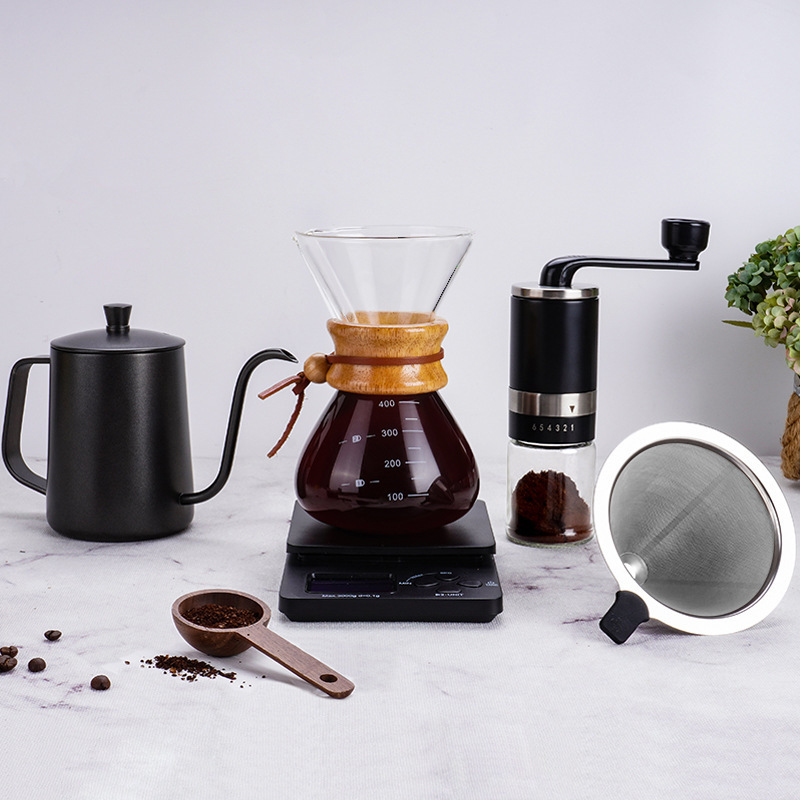 Filter cup Fine-mouth drip stainless steel hand coffee maker glass filter cup set