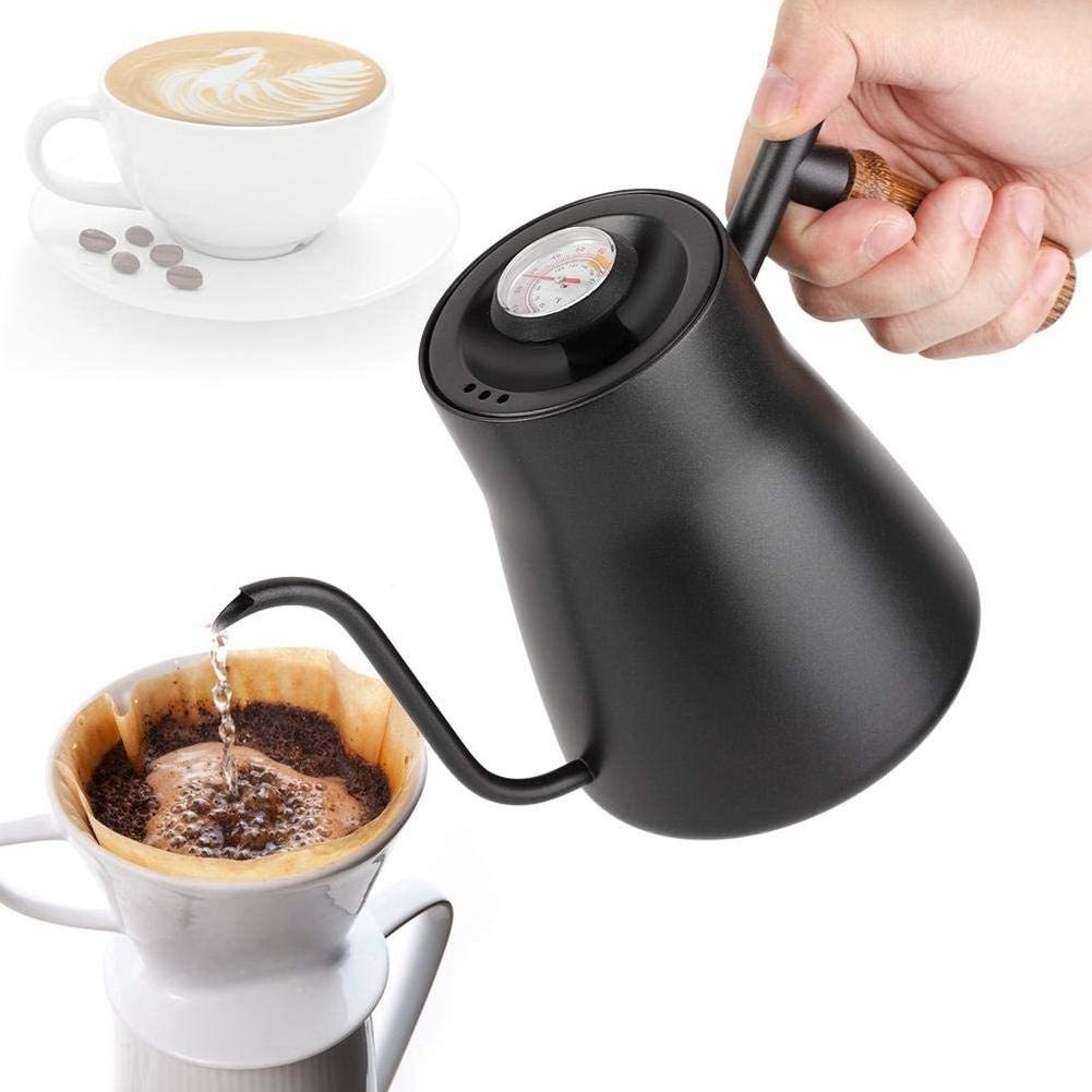 Stainless Steel Gooseneck Coffee Drip Kettle Pour Over Tea Kettle Free Water Kettle with Built-In Thermometer Tea Pot