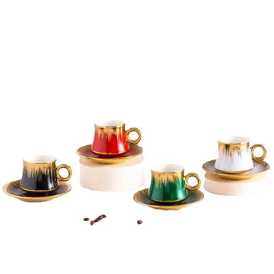 Porcelain espresso cup set design Arabic 6Pcs 90Ml espresso Ceramic Reusable Coffee Cups with Saucers Set