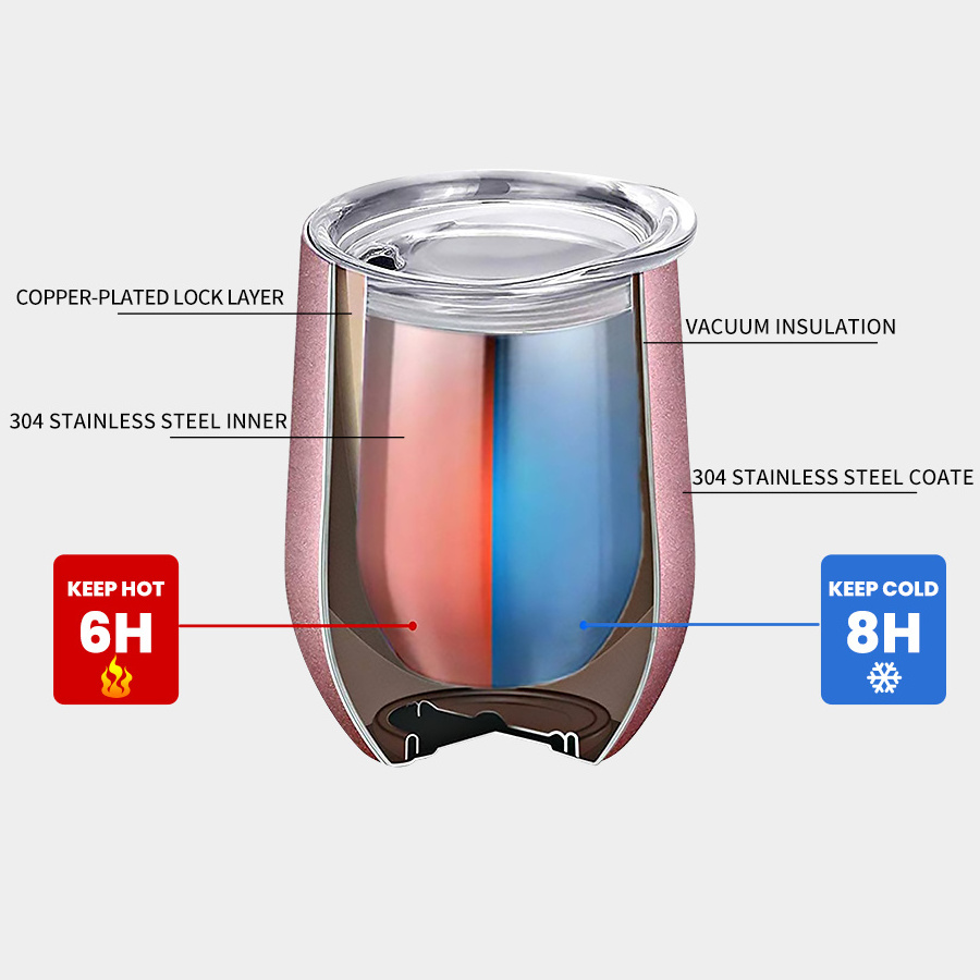 FREE SAMPLE Wholesale Custom Logo 12oz stemless Insulated Stainless Steel Wine Tumbler