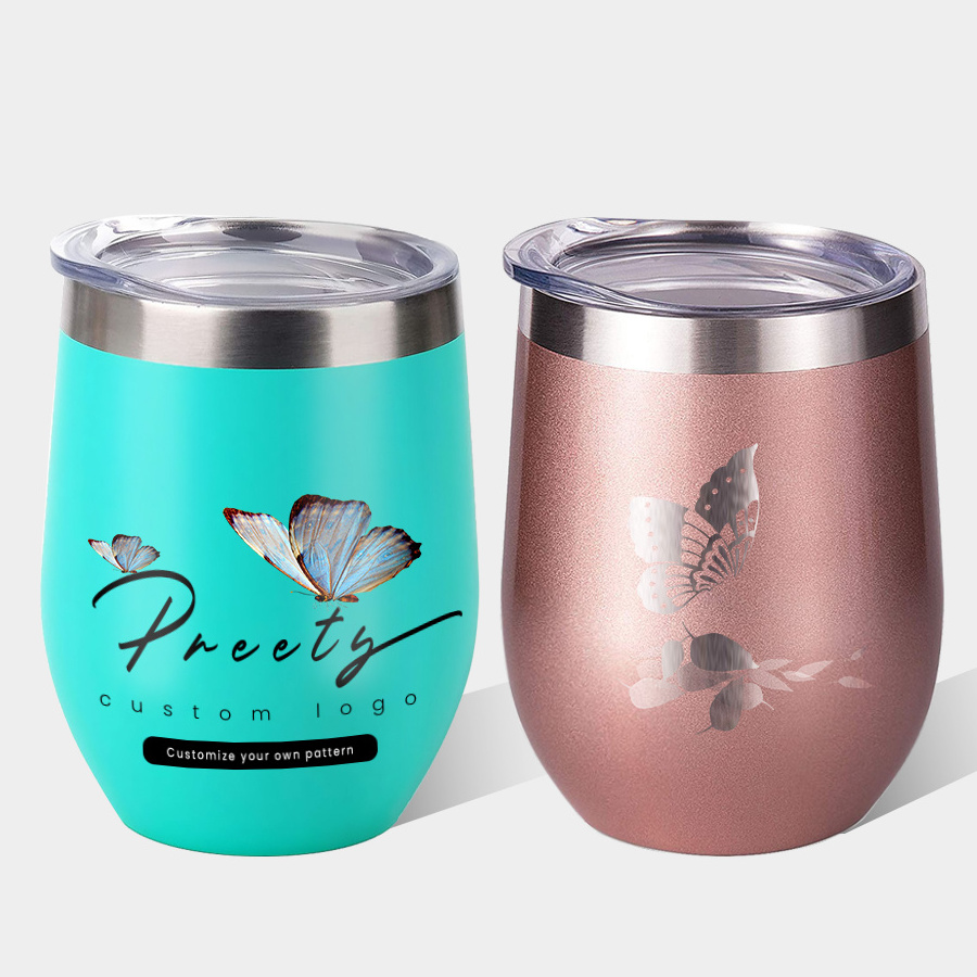 FREE SAMPLE Wholesale Custom Logo 12oz stemless Insulated Stainless Steel Wine Tumbler