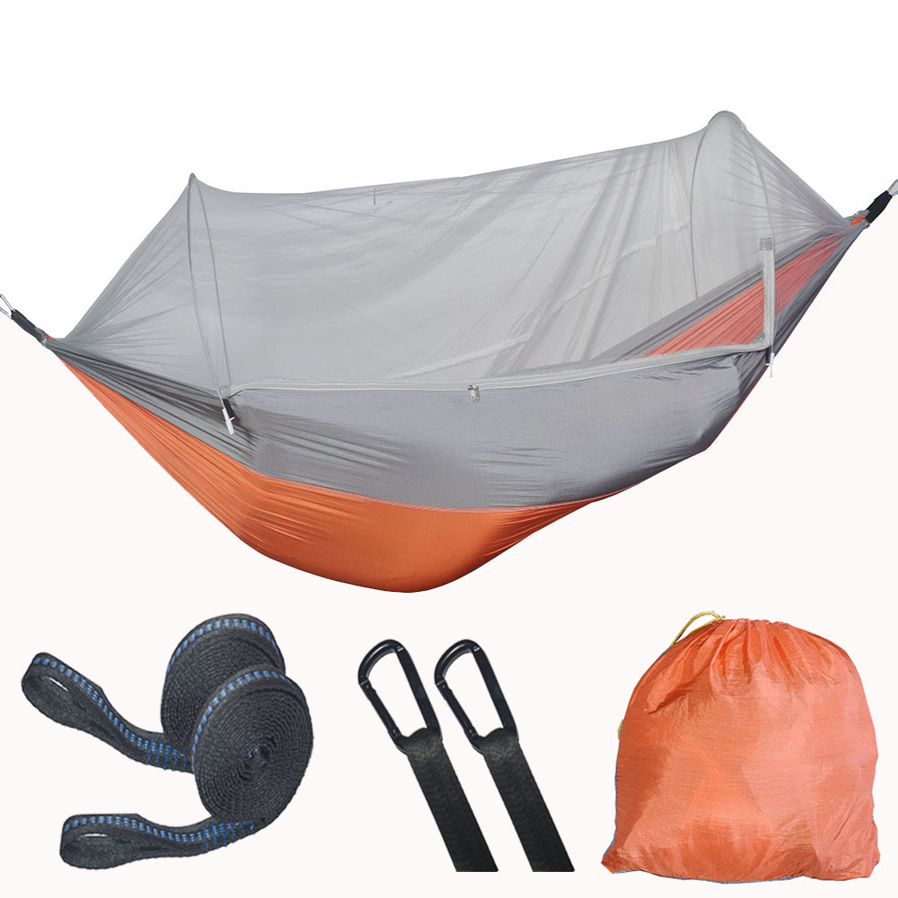 New automatic quick opening camping hammock 201T nylon waterproof breathable single hammocks with mosquito net