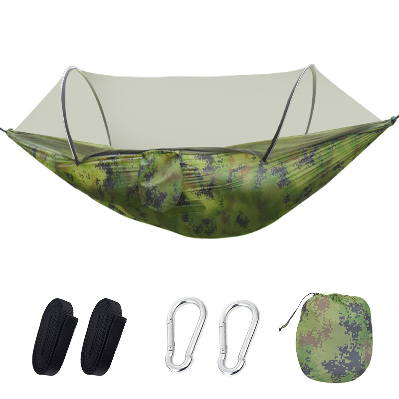 New automatic quick opening camping hammock 201T nylon waterproof breathable single hammocks with mosquito net