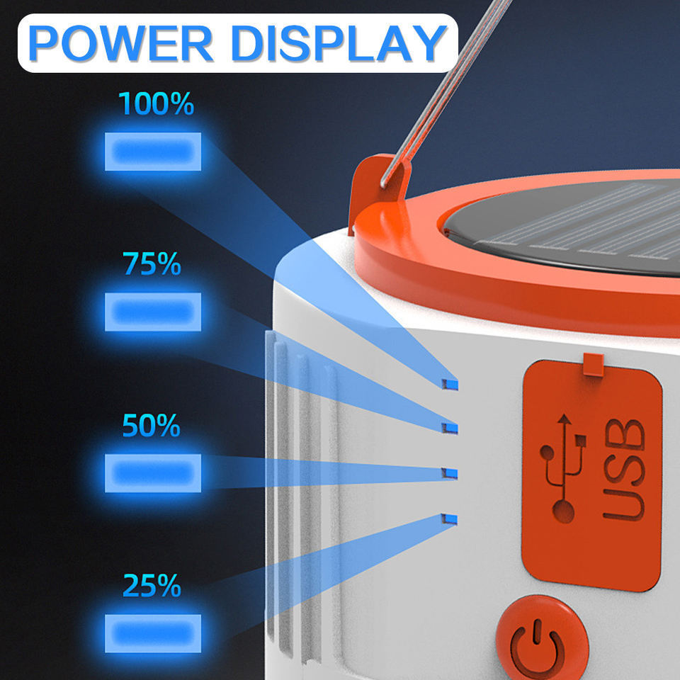 USB Rechargeable LED Camping Light Portable High Brightness 5-Gear Multi-function Solar Camping Light Outdoor