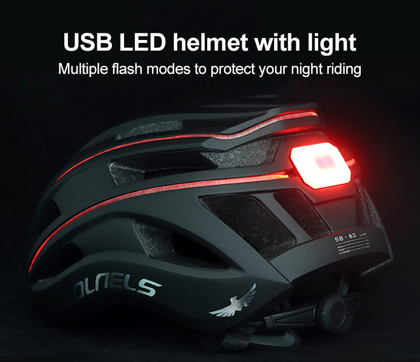 New Mountain Bike Riding Equipment Head Safety EPS Helmet With LED Warning Light Universal Riding Helmet