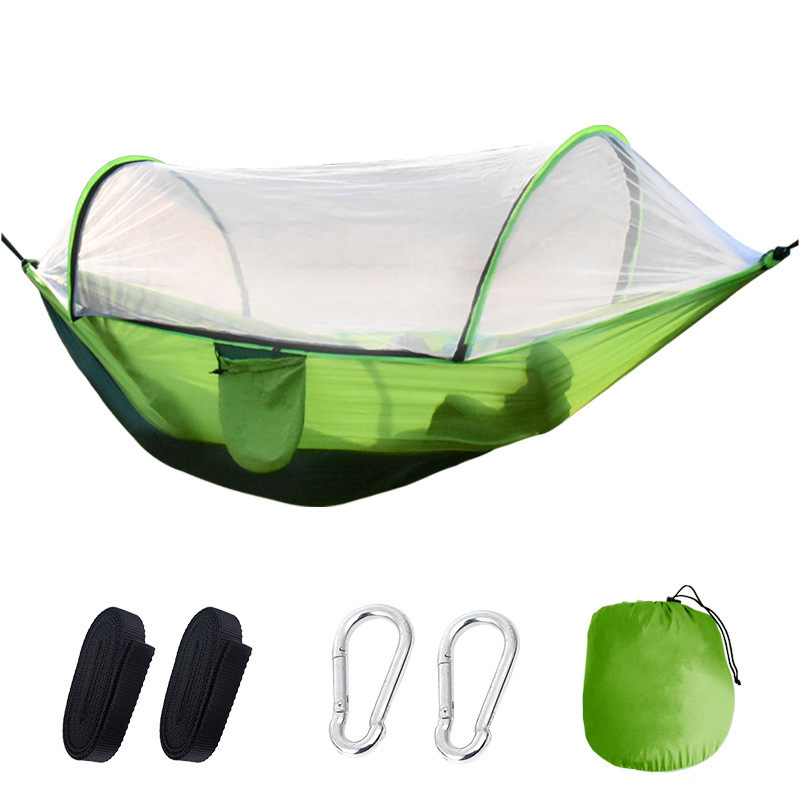 New automatic quick opening camping hammock 201T nylon waterproof breathable single hammocks with mosquito net