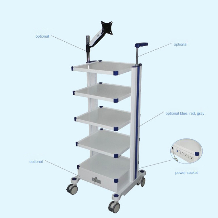 Best Quality Hospital Used Mobile Adjustable Endoscope Cart Instrument Trolley Medical Cart