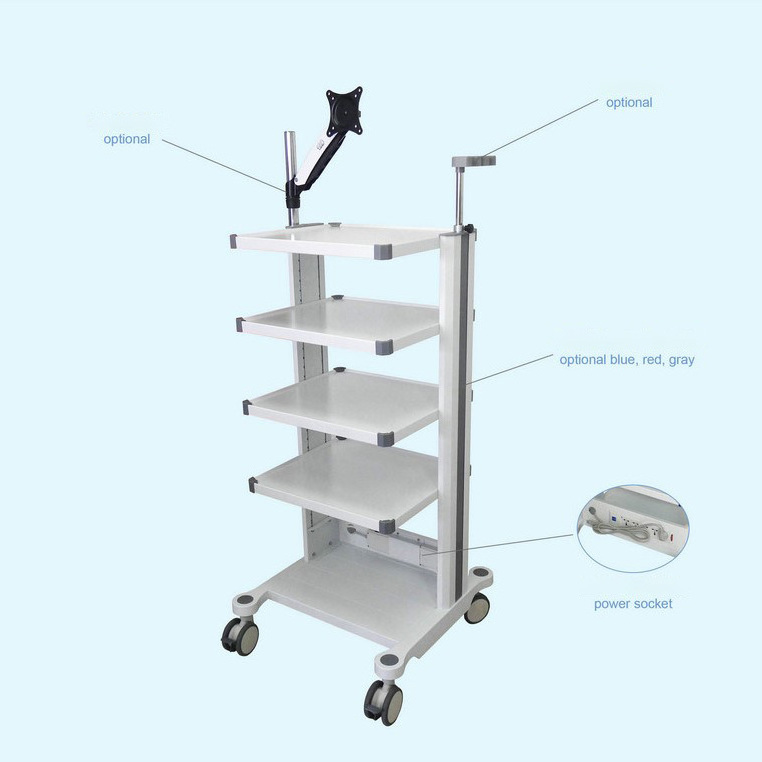 Best Quality Hospital Used Mobile Adjustable Endoscope Cart Instrument Trolley Medical Cart