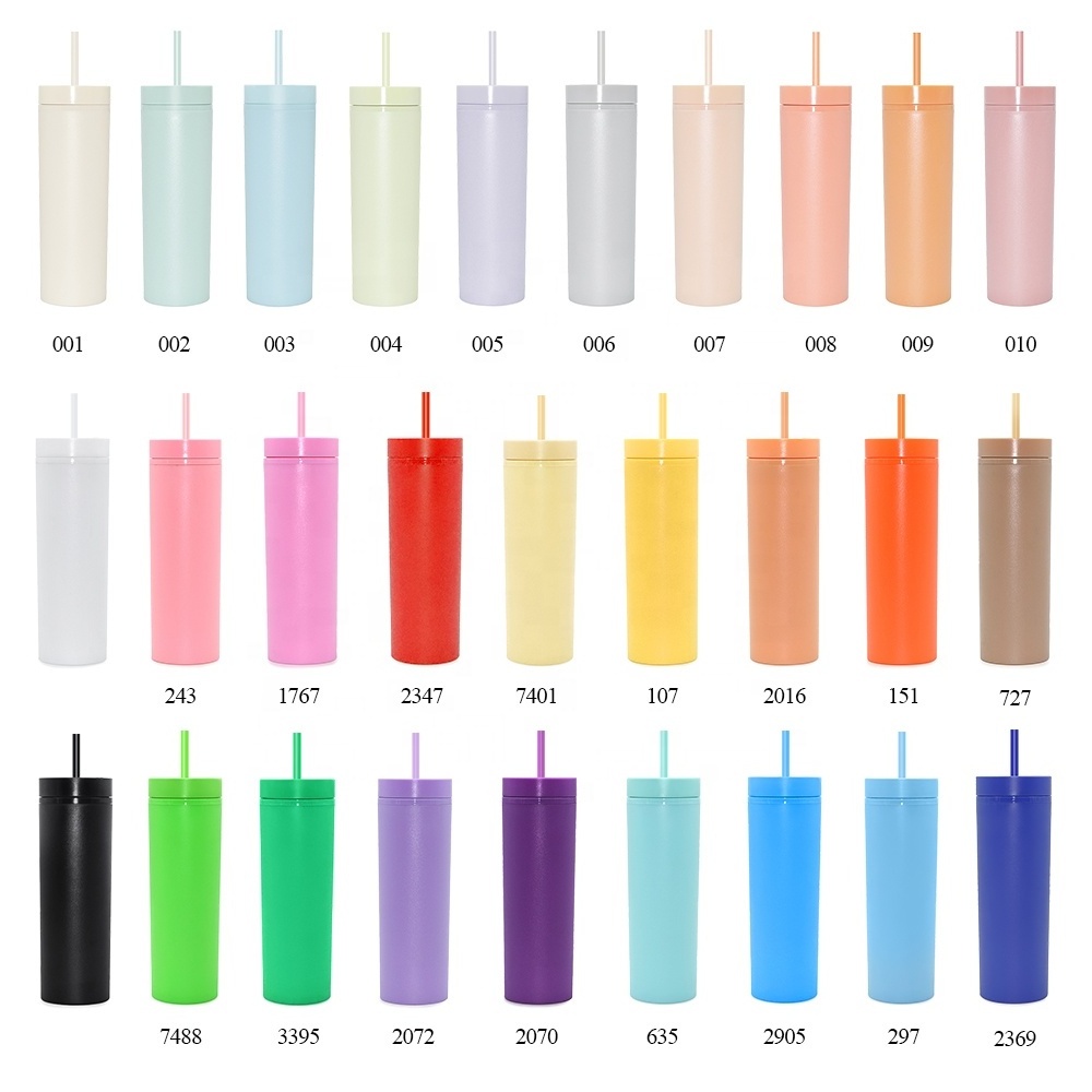 16oz Cylinder 480ML Travel Mug Acrylic Matte Skinny Tumbler Personalized Plastic Cup With Straw