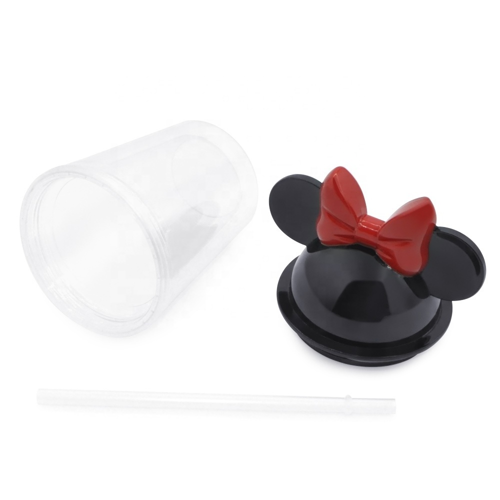 New cartoon 16oz mickey minnie ear double wall plastic cup tumbler with straw and lid girl gift