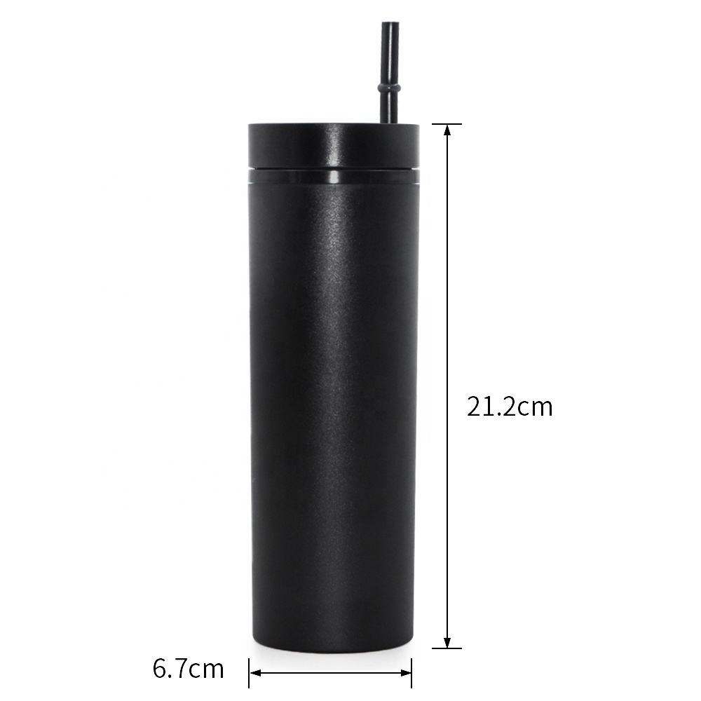 16oz Cylinder 480ML Travel Mug Acrylic Matte Skinny Tumbler Personalized Plastic Cup With Straw