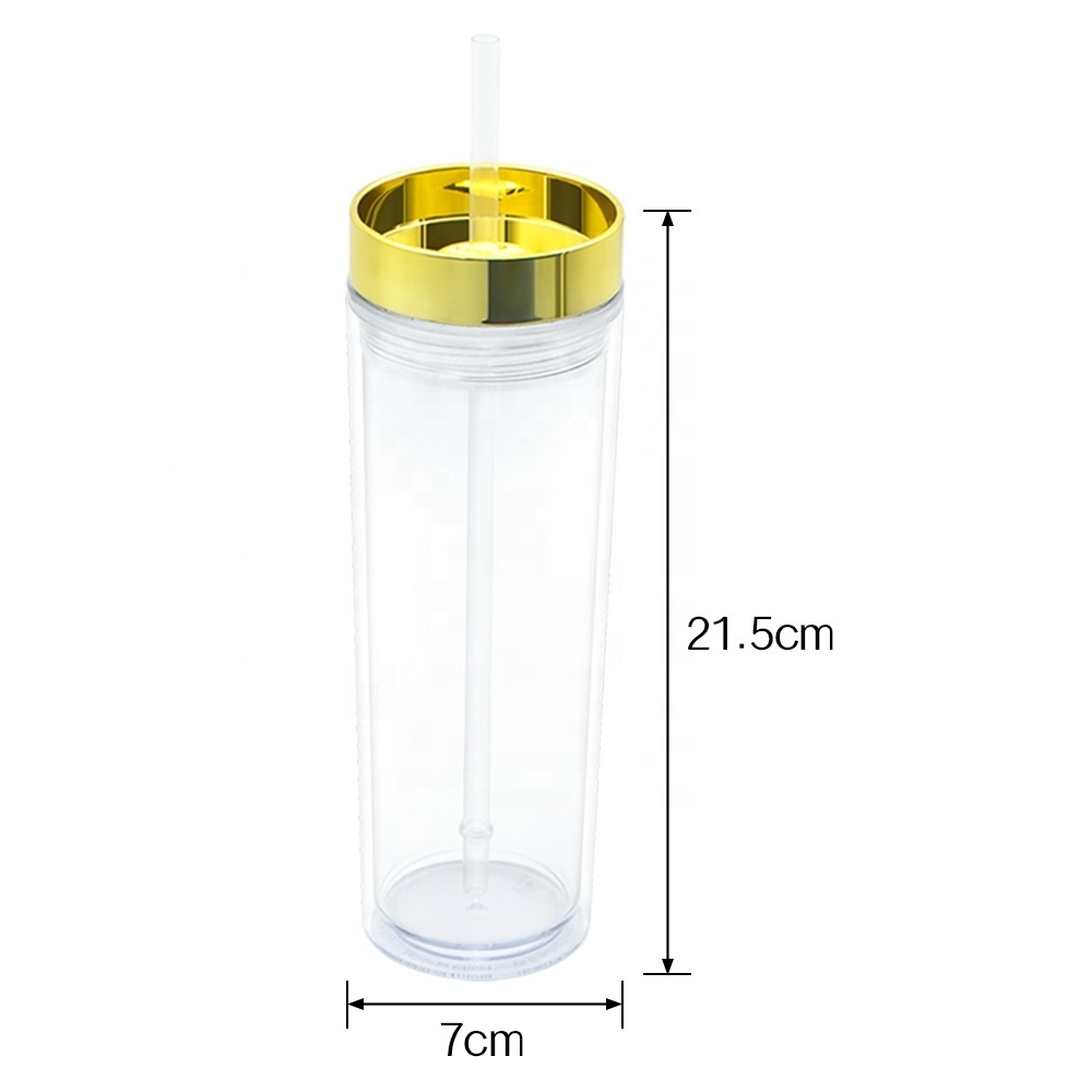 16oz 480ML snow globe tumbler double wall plastic acrylic clear cup tumblers with straw and lid