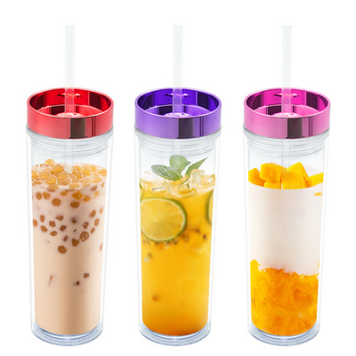 16oz 480ML snow globe tumbler double wall plastic acrylic clear cup tumblers with straw and lid