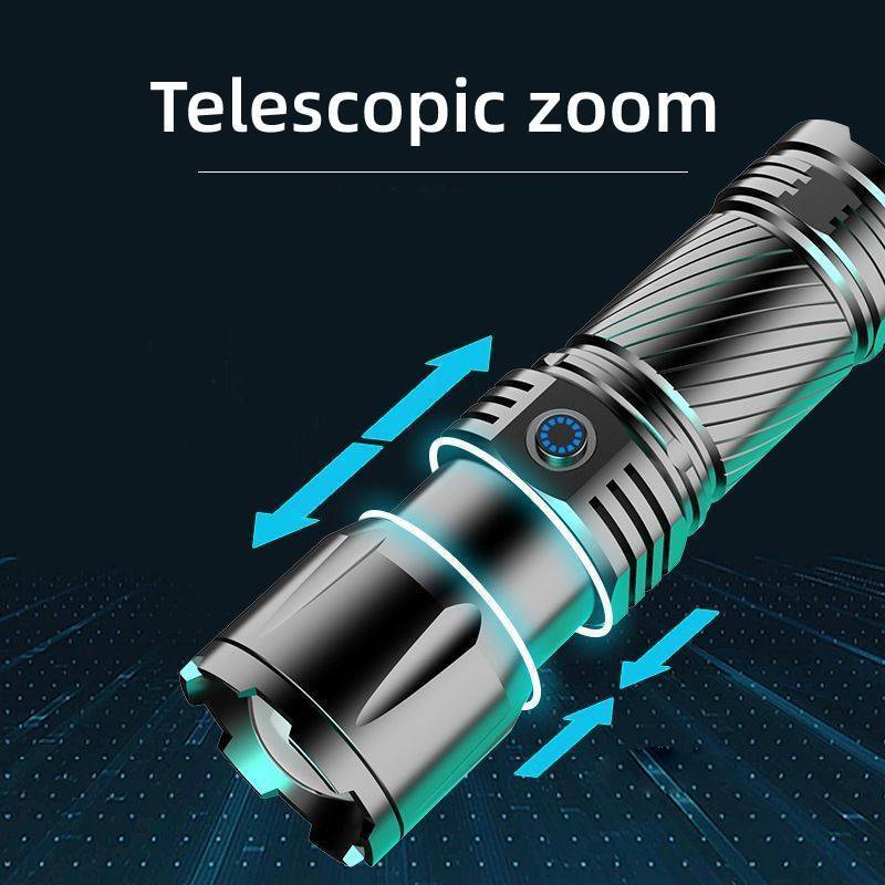 Telescopic Zoom  Powerful LED Flashlight Portable Type-C Rechargeable Laser Strong Light Flashlight