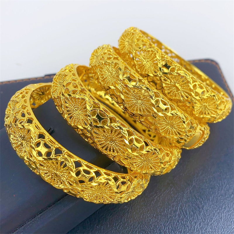 Mixed Design Cheap 24K Gold Dubai Bangles for Women Middle East Gold Bangles Ethiopian Saudi Arabia Mesh Bracelets