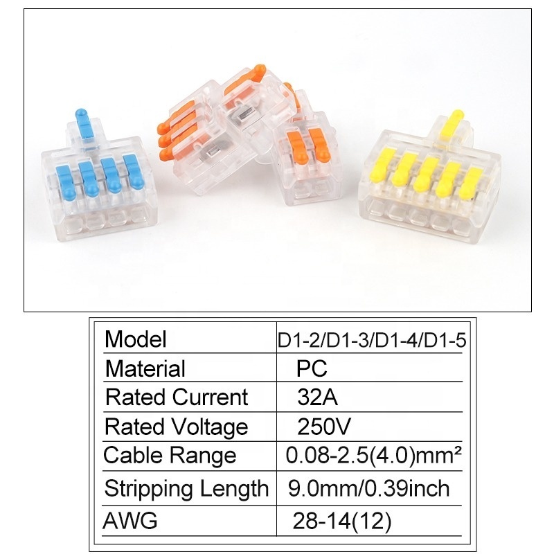 Mini Universal Compact Conductor Spring Splicing Wire Connector With Screw Fixing Hole 1 in Multiple Out Push-in Terminal Block