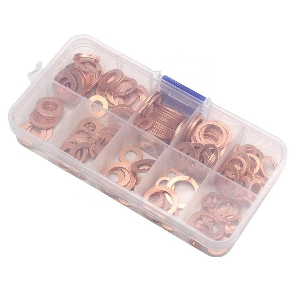 200 pcs Copper Washer Gasket Nut And Bolt Set Ring Seal Assortment Kit With Box For Sump Plugs