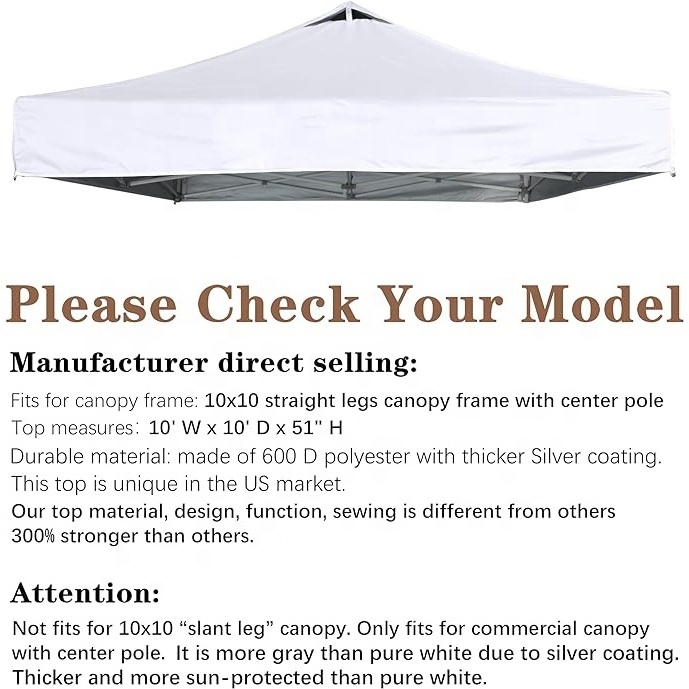 SCOCANOPY Factory High Quality  Waterproof 10x10 Pop Up Canopy Top Replacement Cover with Air Vent for Outdoor Event White