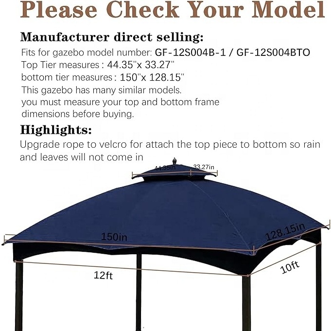 SCOCANOPY 10x12 PU Coated Ventilation Best Canopy Replacement Cover Top for Lowe's Allen Roth Gazebo Tent to Home Backyard