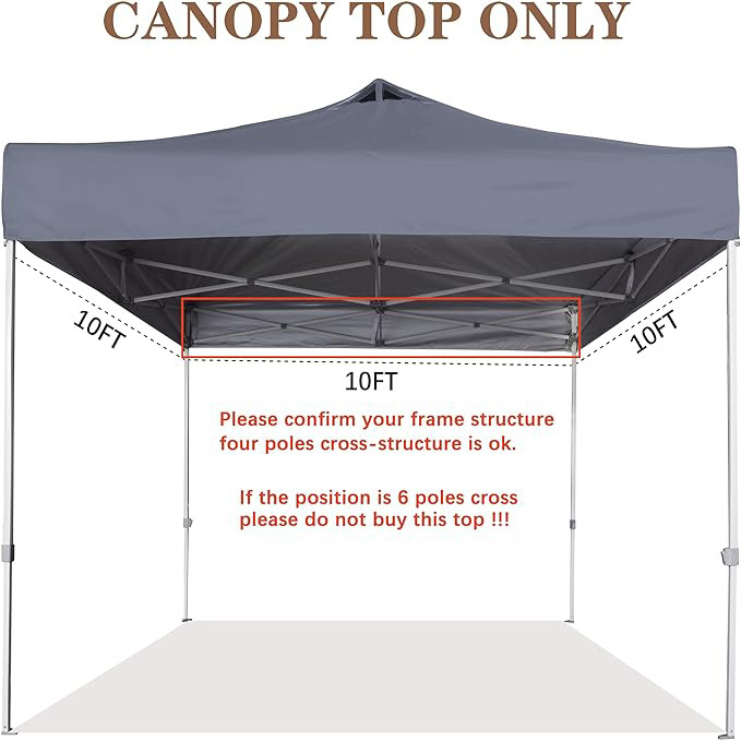 SCOCANOPY 10x10 Canopy Replacement Top with Air Vent for Pop Up Tent, UV Protection, Waterproof and Windproof Tent Roof Gray