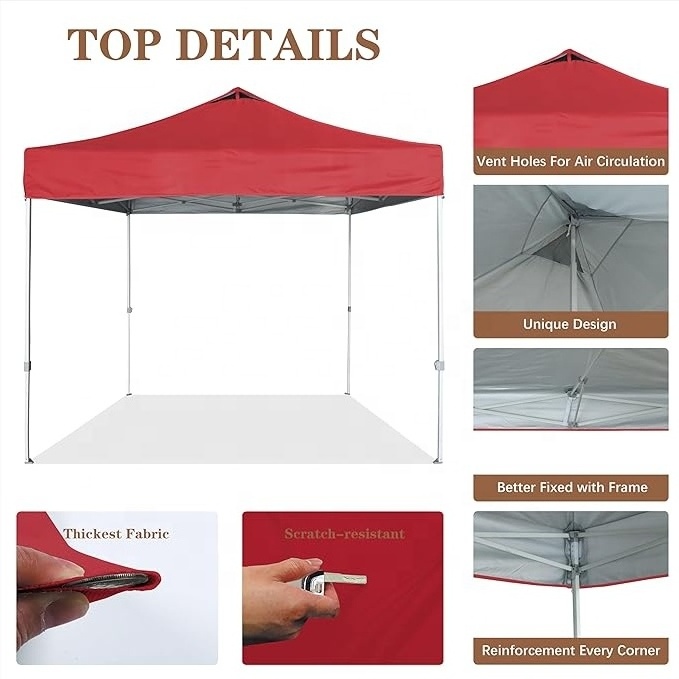 SCOCANOPY Commercial Grade Sunproof Rainproof 10x10 Replacement Gazebo Canopy Top with Air Vent for Pop Up Tent Outdoor Red