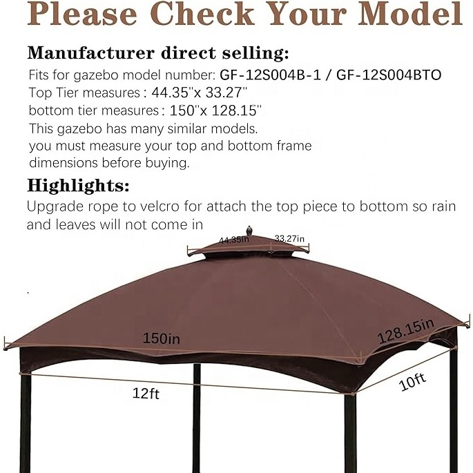 SCOCANOPY Polyester Fabric Sunproof Lowe's Allen Roth 10x12 Gazebo Canopy Replacement Top Pergola Cover for Garden Amusement