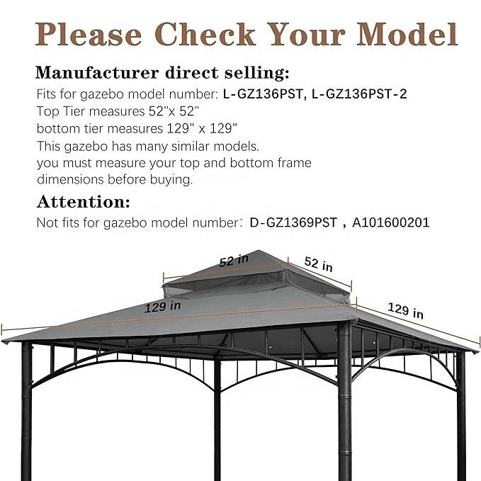 SCOCANOPY Pergola Roof Cover Replacement Canopy Top for Target Madaga Grill Gazebo Party Durable Sun Protection Gray