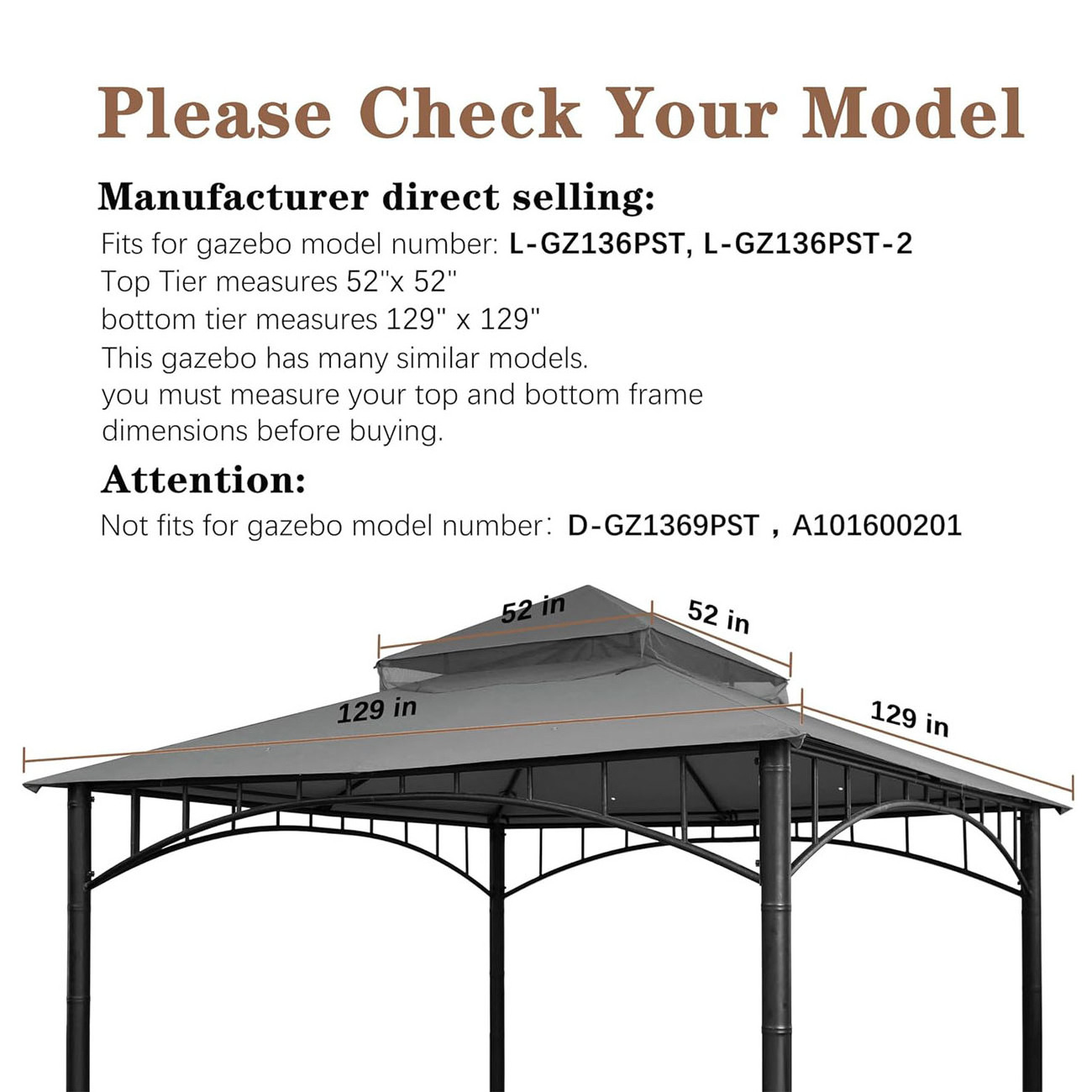 SCOCANOPY Custom Outdoor For Sale  Replacement Roof Gazebo With Target Madaga Model L GZ136PST