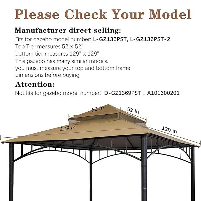 SCOCANOPY Replacement Covers Gazebo Canopy Top Roof for Target Madaga Grill Tent Outdoor Market Activity 100% Waterproof Beige